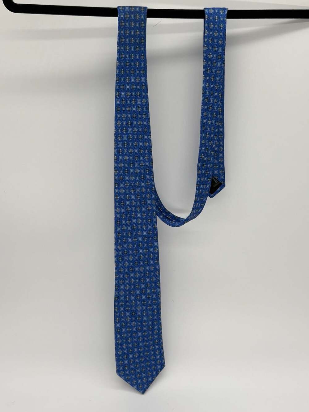 🔵 Burma Bibas Silk Necktie Blue Geometric Handmade Italy